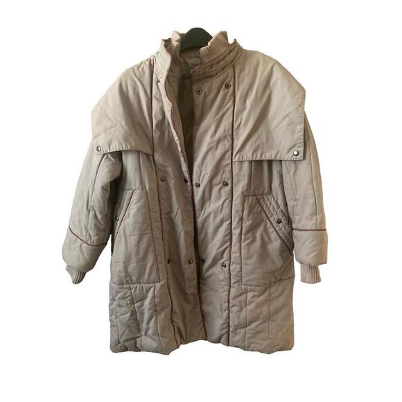 Vtg Mulberry Street Puffer Coat Gray Snap Hood 80s Joyce Stranger Things Size L - Picture 1 of 16